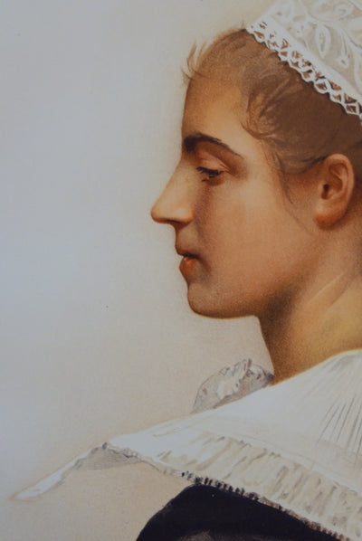Maximilienne GUYON : La coiffe en dentelles - Lithographie (détail)