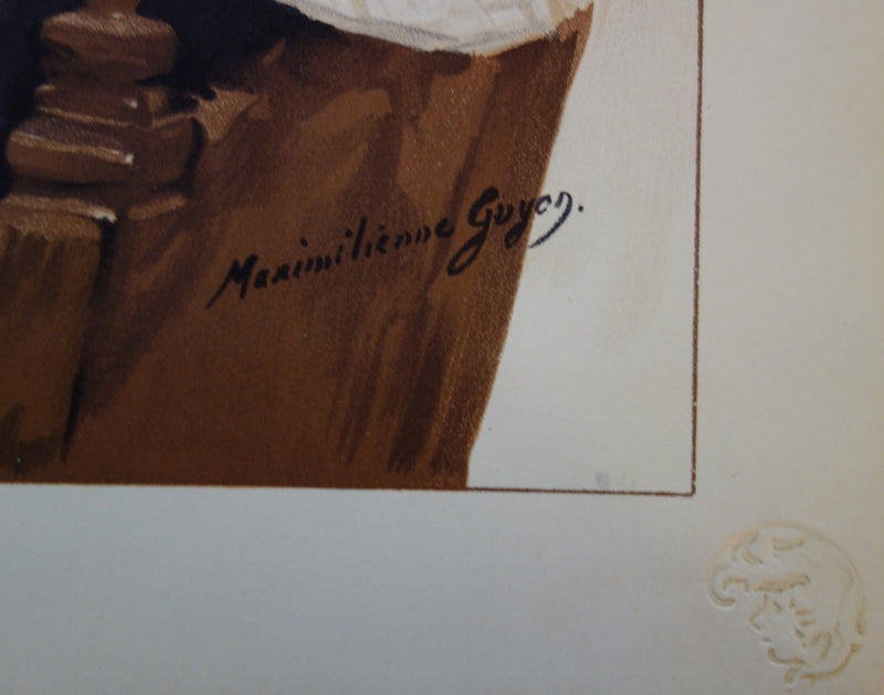 Maximilienne GUYON : La coiffe en dentelles - Lithographie (détail)