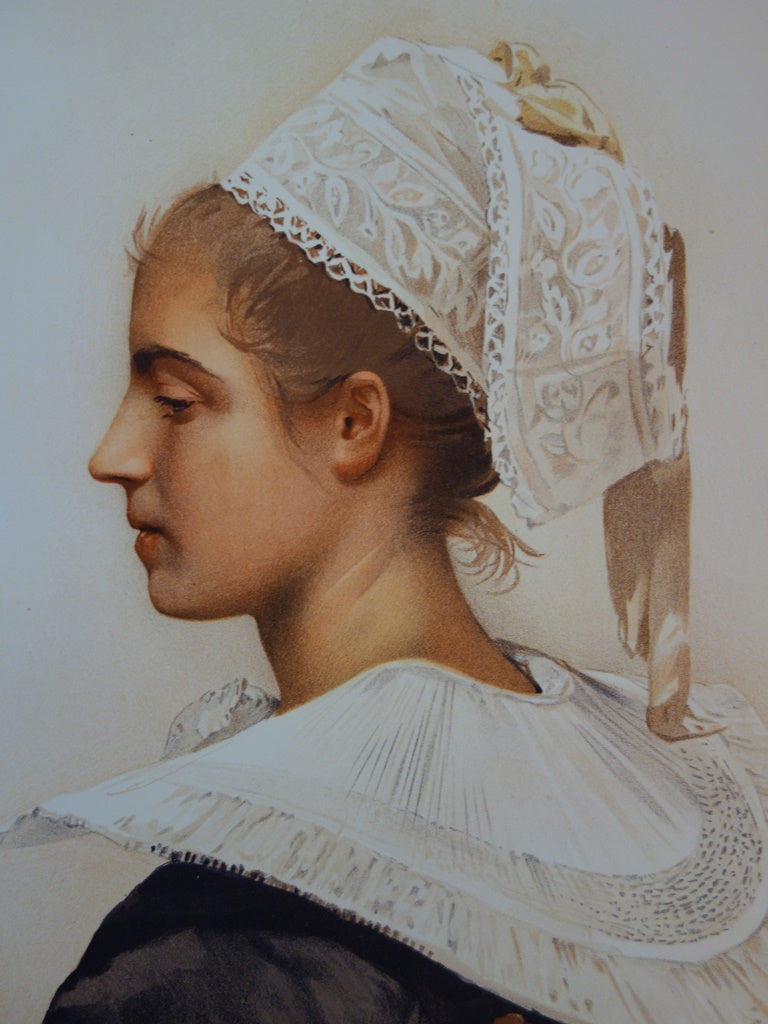 Maximilienne GUYON : La coiffe en dentelles - Lithographie (détail)