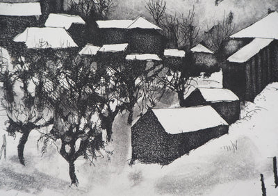 Jacques HALLEZ : Soir d'hiver - Gravure (détail)