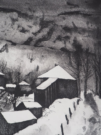 Jacques HALLEZ : Soir d'hiver - Gravure (détail)