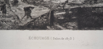 Victor HAMEL : L'Echouage, 1873 - Gravure (détail)