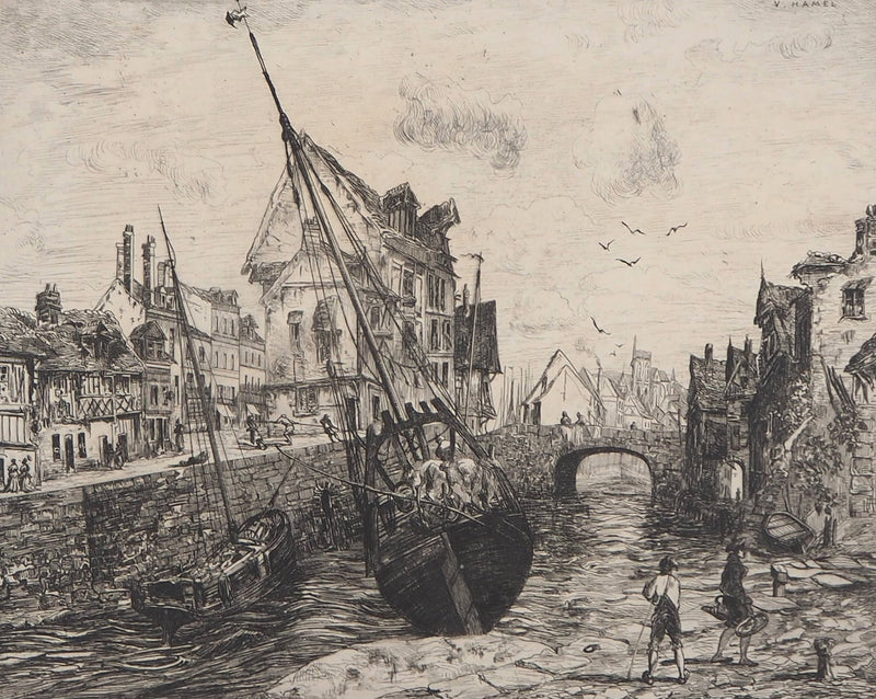 Victor HAMEL : Souvenir de Normandie, 1872 - Gravure (détail)
