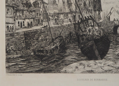 Victor HAMEL : Souvenir de Normandie, 1872 - Gravure (détail)