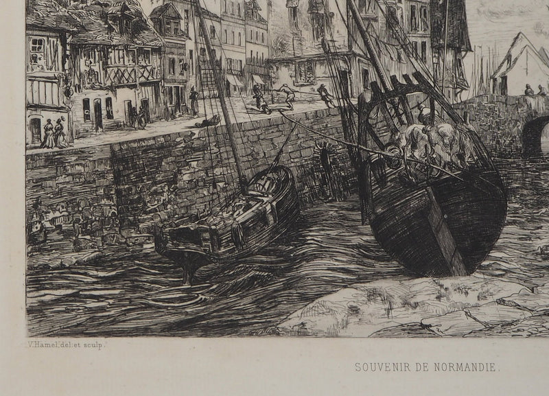Victor HAMEL : Souvenir de Normandie, 1872 - Gravure (détail)