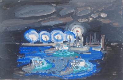 Michel HENRY : Espagne : Altea de nuit, 1958 - Aquarelle (détail)
