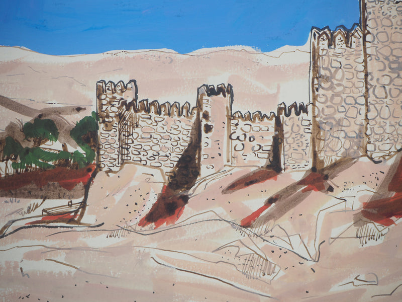 Michel HENRY : Espagne : Vue sur Avila, 1953 - Aquarelle (détail)