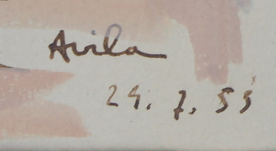 Michel HENRY : Espagne : Vue sur Avila, 1953 - Aquarelle (détail)
