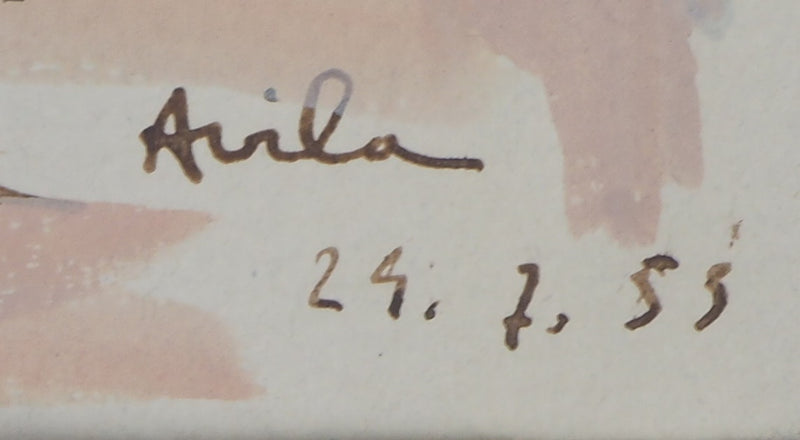 Michel HENRY : Espagne : Vue sur Avila, 1953 - Aquarelle (détail)