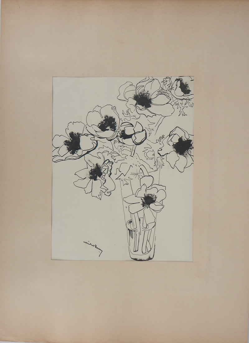 Michel HENRY : Bouquet de Pavots - Dessin