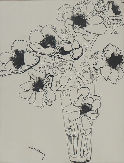 Michel HENRY : Bouquet de Pavots - Dessin (détail)