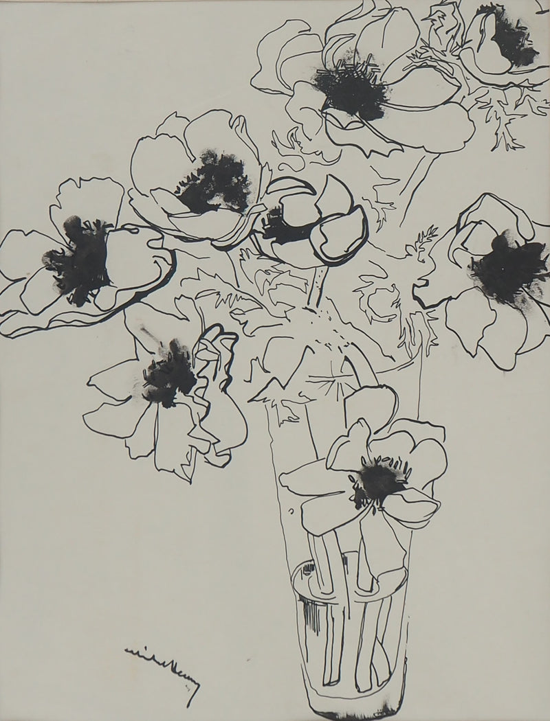 Michel HENRY : Bouquet de Pavots - Dessin (détail)