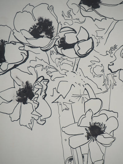 Michel HENRY : Bouquet de Pavots - Dessin (détail)