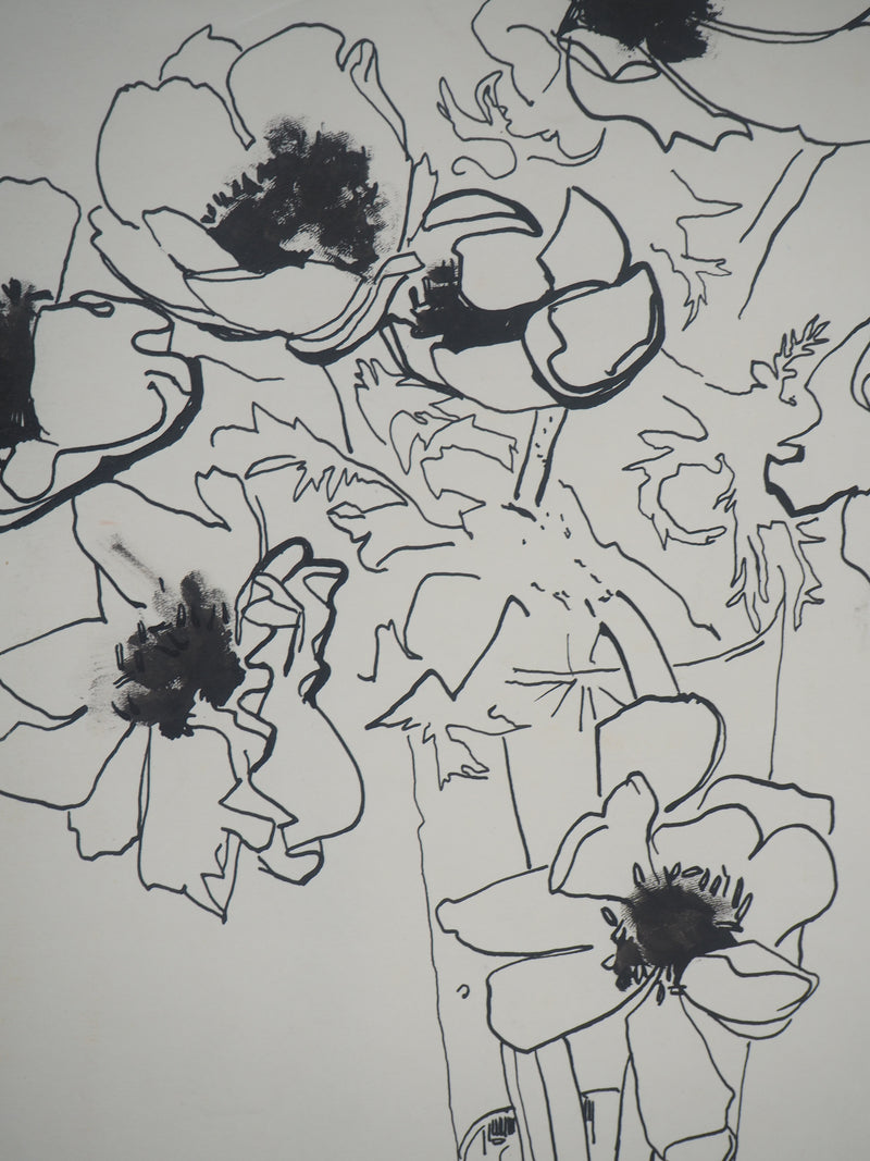 Michel HENRY : Bouquet de Pavots - Dessin (détail)