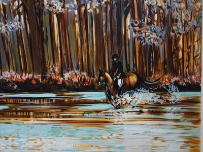 Michel HENRY : Cavalier dans le sous bois aux coquelicots - Lithographie (détail)