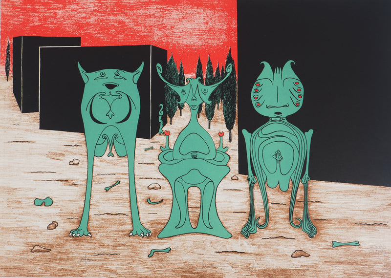 Maurice HENRY : Les trois martiens - Lithographie