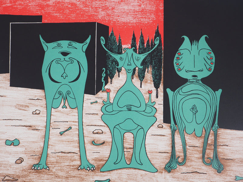Maurice HENRY : Les trois martiens - Lithographie (détail)
