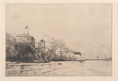Jules HEREAU : Vue de port, 1874 - Gravure