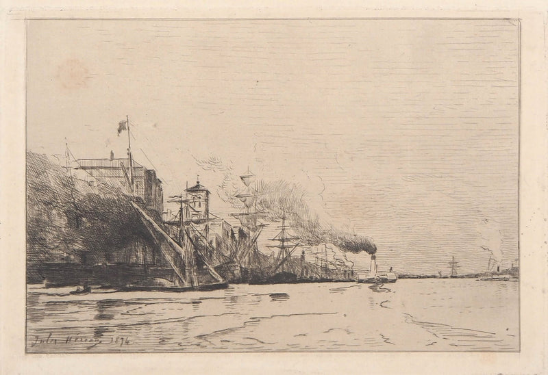 Jules HEREAU : Vue de port, 1874 - Gravure