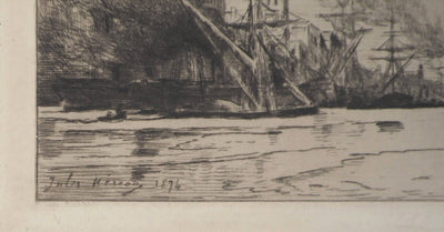 Jules HEREAU : Vue de port, 1874 - Gravure (détail)