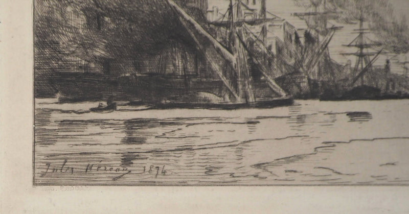 Jules HEREAU : Vue de port, 1874 - Gravure (détail)