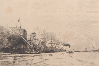 Jules HEREAU : Vue de port, 1874 - Gravure (détail)