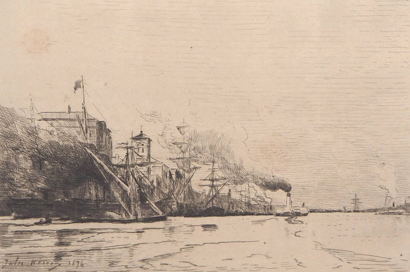 Jules HEREAU : Vue de port, 1874 - Gravure (détail)