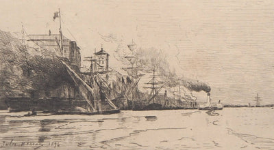 Jules HEREAU : Vue de port, 1874 - Gravure (détail)