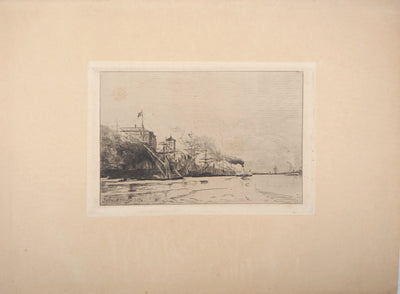 Jules HEREAU : Vue de port, 1874 - Gravure (détail)