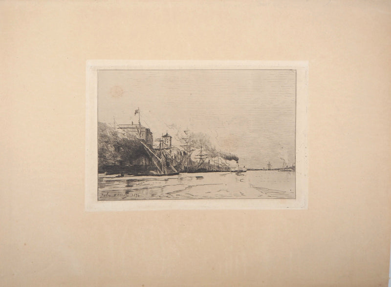 Jules HEREAU : Vue de port, 1874 - Gravure (détail)