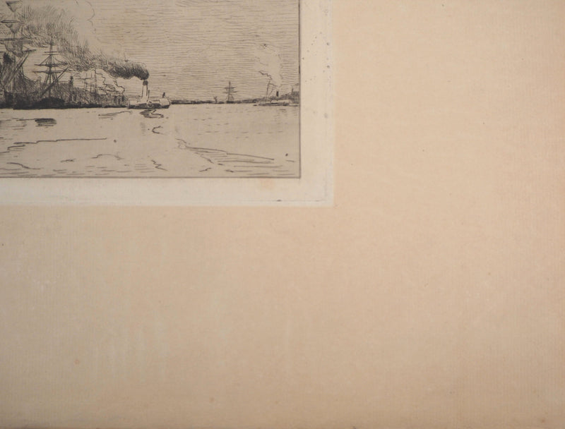Jules HEREAU : Vue de port, 1874 - Gravure (détail)