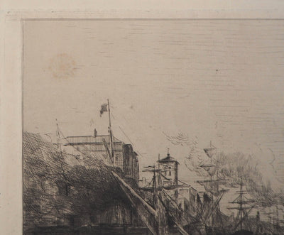 Jules HEREAU : Vue de port, 1874 - Gravure (détail)