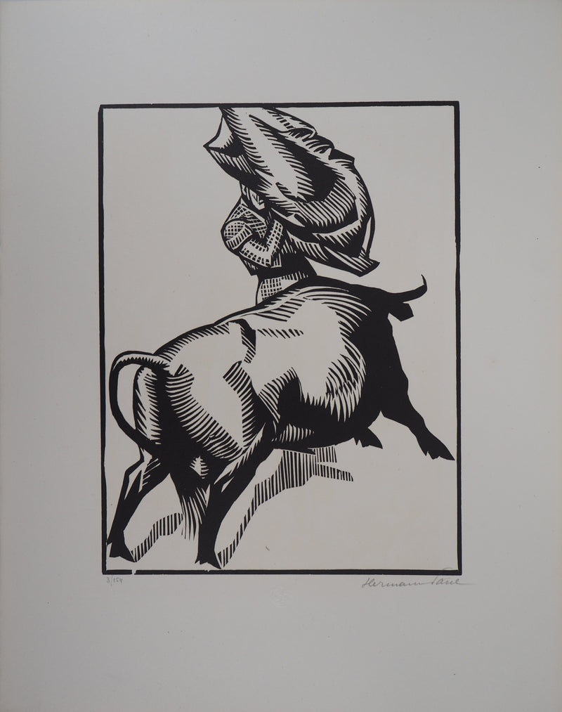  HERMANN-PAUL : Une passe de muleta, 1922 - Gravure sur bois