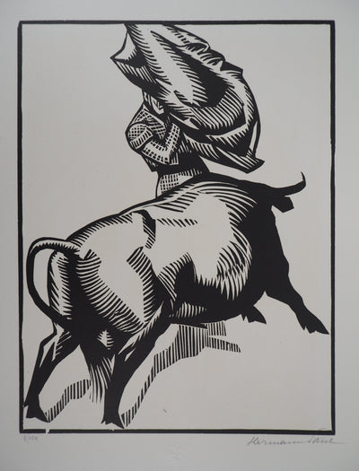  HERMANN-PAUL : Une passe de muleta, 1922 - Gravure sur bois (détail)