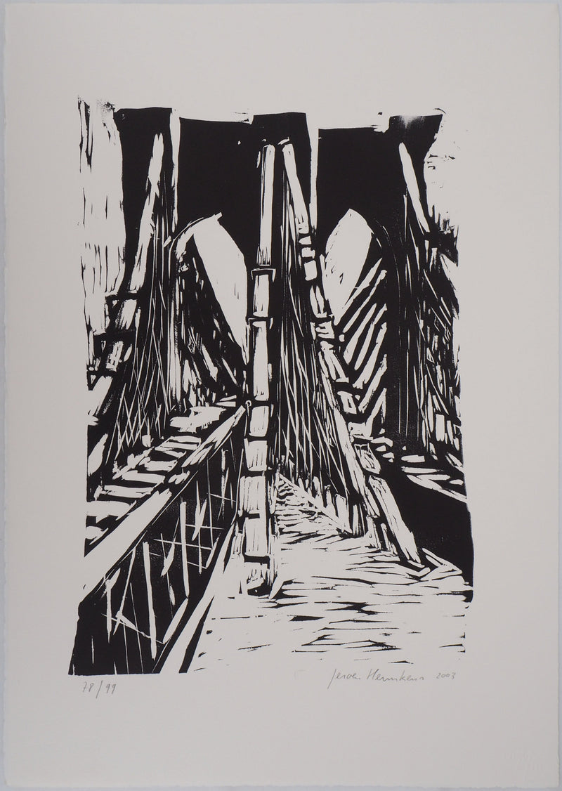 Jeroen HERMKENS : Pont de Brooklyn - Lithographie (détail)