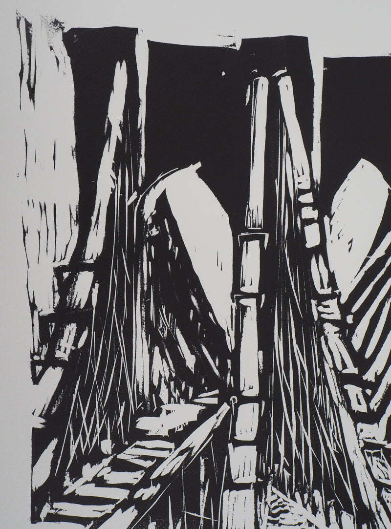 Jeroen HERMKENS : Pont de Brooklyn - Lithographie (détail)