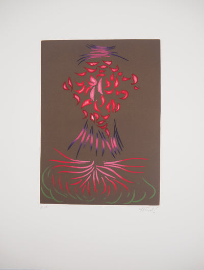 Jacques HEROLD : Fleur de célosie abstraite, 1975 - Gravure