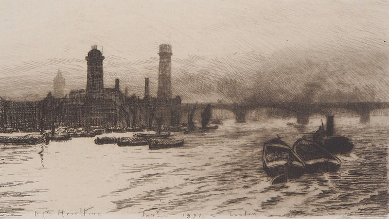 John Postle HESELTINE : Le Pont de Waterloo à Londres, 1897 - Gravure (détail)