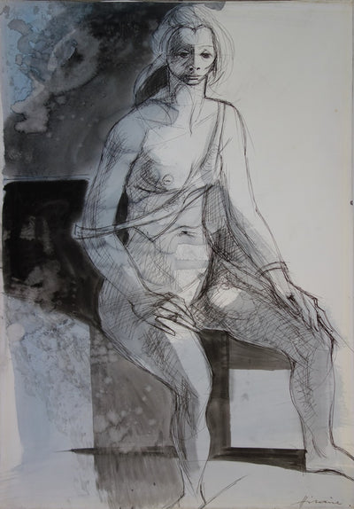 Camille HILAIRE : Modèle assis - Aquarelle