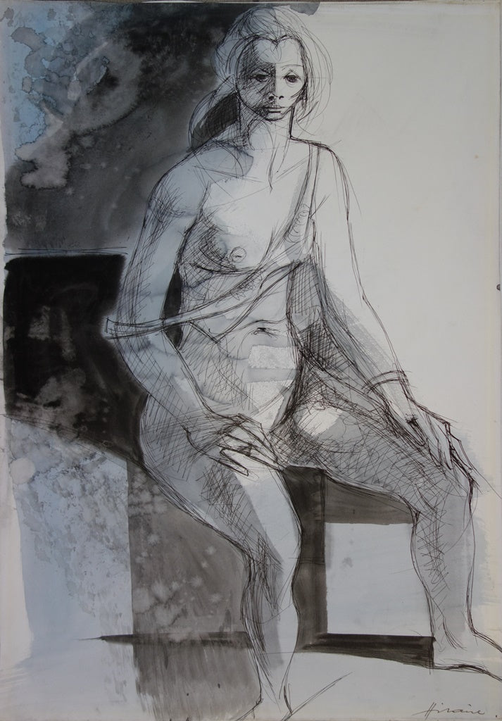 Camille HILAIRE : Modèle assis - Aquarelle