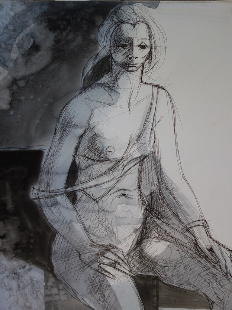 Camille HILAIRE : Modèle assis - Aquarelle (détail)