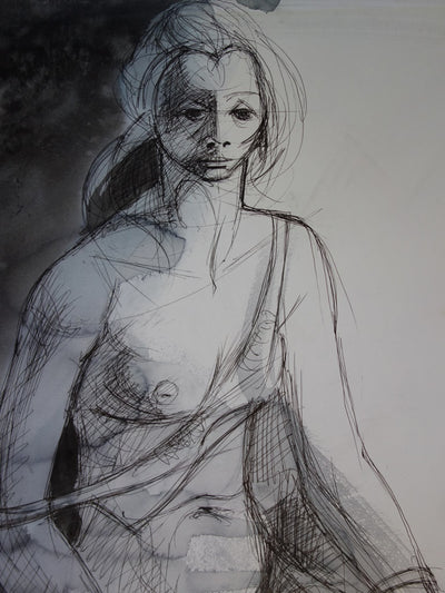 Camille HILAIRE : Modèle assis - Aquarelle (détail)