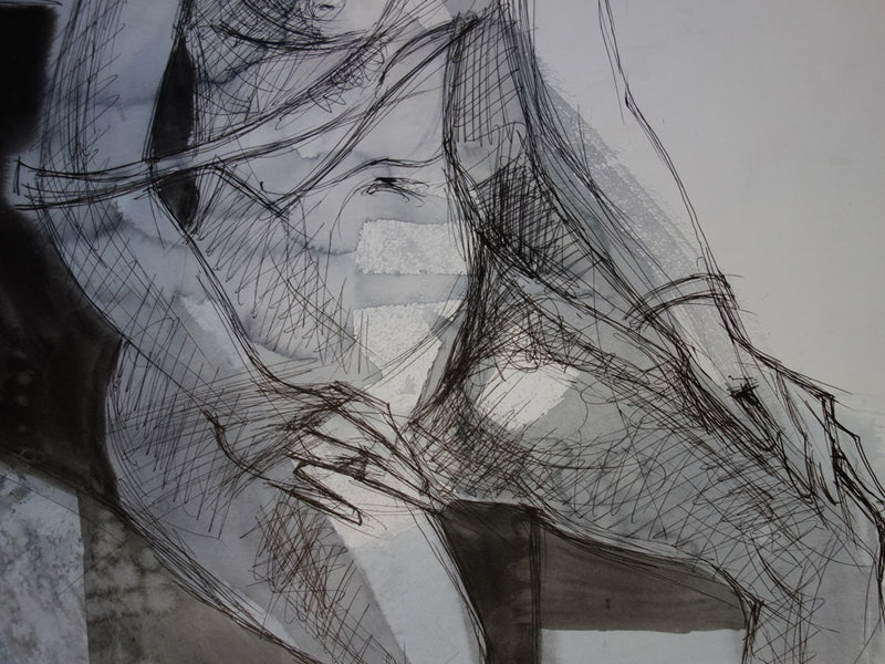 Camille HILAIRE : Modèle assis - Aquarelle (détail)