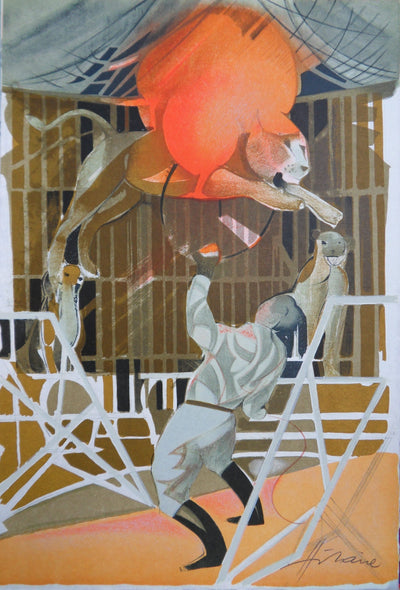 Camille HILAIRE : Le dresseur, Lithographie originale (vue générale) - Crédit photo : Galerie Art.Paris