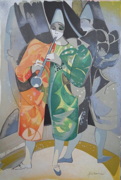 Camille HILAIRE : Le joueur de flûte, Lithographie originale (vue générale) - Crédit photo : Galerie Art.Paris