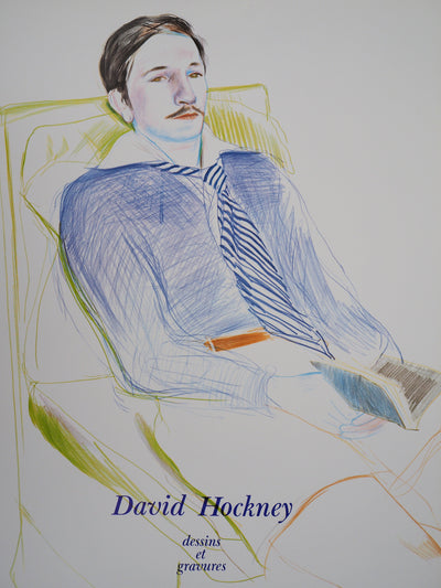 David HOCKNEY : Homme lisant un livre - Affiche