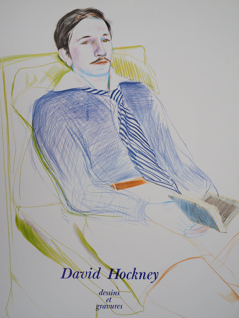 David HOCKNEY : Homme lisant un livre - Affiche