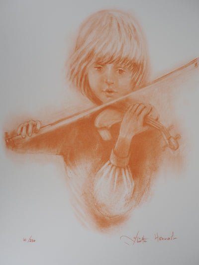 Juliette HONNART : Le jeune violoniste - Lithographie