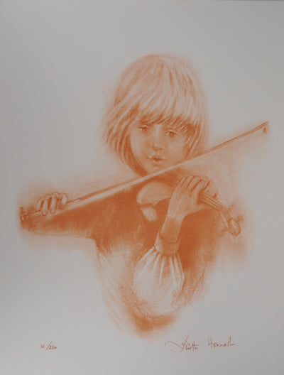 Juliette HONNART : Le jeune violoniste - Lithographie (détail)