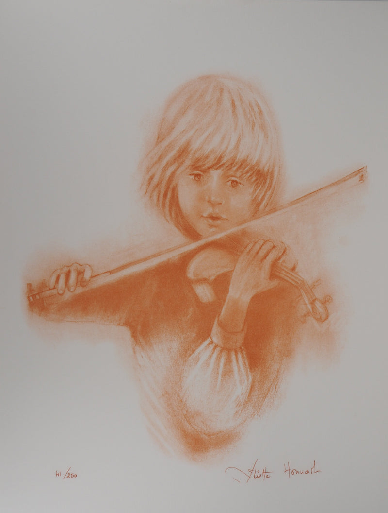 Juliette HONNART : Le jeune violoniste - Lithographie (détail)